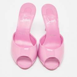 Pre Owned Christian Louboutin Pink Patent Leather Me Dolly Slide Sandals Size 37