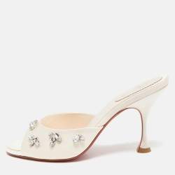 Christian Louboutin Cream Satin Degraqueen Slide Sandals Size 39