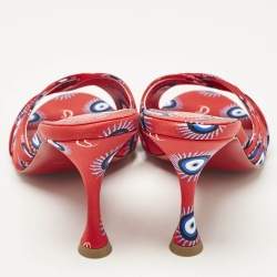 Christian Louboutin Red/Blue Loubi Eye Satin Nicol is Back Slide Sandals Size 38