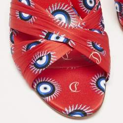 Christian Louboutin Red/Blue Loubi Eye Satin Nicol is Back Slide Sandals Size 38