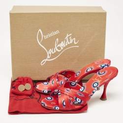Christian Louboutin Red/Blue Loubi Eye Satin Nicol is Back Slide Sandals Size 38