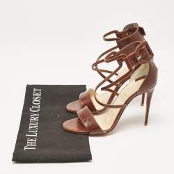 Christian Louboutin Brown Croc Embossed Leather Choca Sandals Size 36