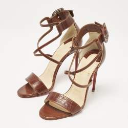 Christian Louboutin Brown Croc Embossed Leather Choca Sandals Size 36