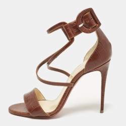 Christian Louboutin Brown Croc Embossed Leather Choca Sandals Size 36
