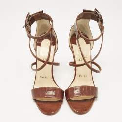 Christian Louboutin Brown Croc Embossed Leather Choca Sandals Size 36