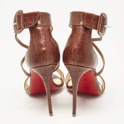 Christian Louboutin Brown Croc Embossed Leather Choca Sandals Size 36