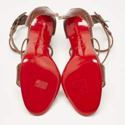 Christian Louboutin Brown Croc Embossed Leather Choca Sandals Size 36
