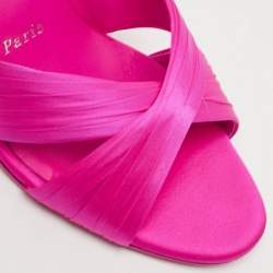 Pre Owned Christian Louboutin Pink Satin Nicol Is Back Slide Sandals Size 37.5