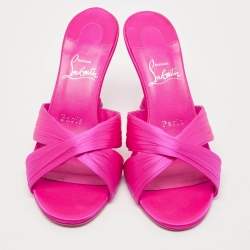 Pre Owned Christian Louboutin Pink Satin Nicol Is Back Slide Sandals Size 37.5