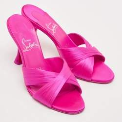 Pre Owned Christian Louboutin Pink Satin Nicol Is Back Slide Sandals Size 37.5