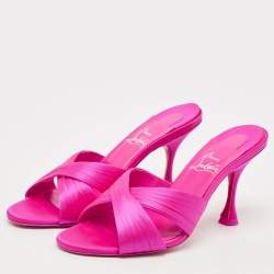 Pre Owned Christian Louboutin Pink Satin Nicol Is Back Slide Sandals Size 37.5