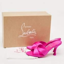 Pre Owned Christian Louboutin Pink Satin Nicol Is Back Slide Sandals Size 37.5