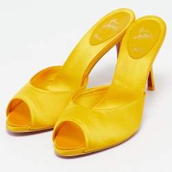 Christian Louboutin Yellow Satin Me Dolly Slide Sandals Size 38