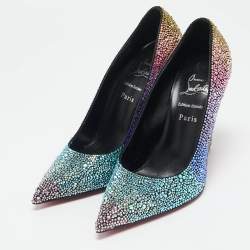 Christian Louboutin Multicolor Crystal Embellished Suede Condora Pumps Size 38.5