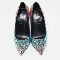 Christian Louboutin Multicolor Crystal Embellished Suede Condora Pumps Size 38.5