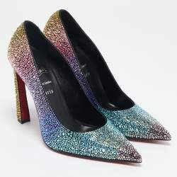Christian Louboutin Multicolor Crystal Embellished Suede Condora Pumps Size 38.5