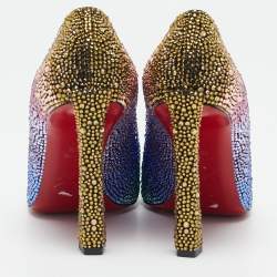 Christian Louboutin Multicolor Crystal Embellished Suede Condora Pumps Size 38.5