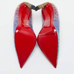 Christian Louboutin Multicolor Crystal Embellished Suede Condora Pumps Size 38.5