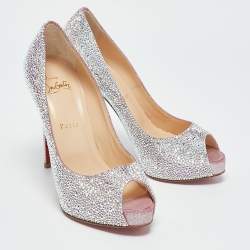 Christian Louboutin Metallic Pink Suede Crystal Embellished New Riche Peep Toe Pumps Size 37.5
