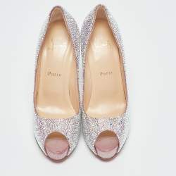 Christian Louboutin Metallic Pink Suede Crystal Embellished New Riche Peep Toe Pumps Size 37.5