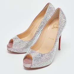 Christian Louboutin Metallic Pink Suede Crystal Embellished New Riche Peep Toe Pumps Size 37.5