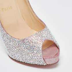 Christian Louboutin Metallic Pink Suede Crystal Embellished New Riche Peep Toe Pumps Size 37.5
