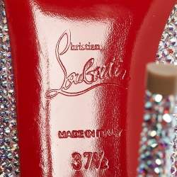 Christian Louboutin Metallic Pink Suede Crystal Embellished New Riche Peep Toe Pumps Size 37.5
