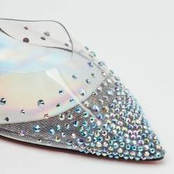Pre Owned Christian Louboutin Transparent PVC Crystal Embellished Spikaqueen Ankle Strap Sandals Size 38.5