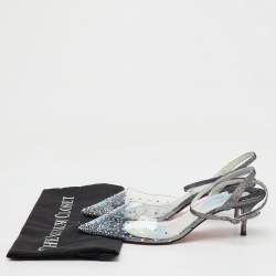 Pre Owned Christian Louboutin Transparent PVC Crystal Embellished Spikaqueen Ankle Strap Sandals Size 38.5