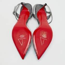 Pre Owned Christian Louboutin Transparent PVC Crystal Embellished Spikaqueen Ankle Strap Sandals Size 38.5