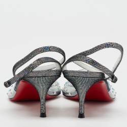 Pre Owned Christian Louboutin Transparent PVC Crystal Embellished Spikaqueen Ankle Strap Sandals Size 38.5