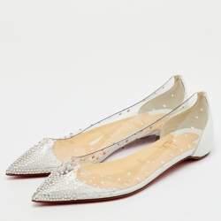 مملوكة مسبقًا حذاء فلات باليه فولي شفاف بي في سي وجلد كريستيان لوبوتان مقاس 38.5