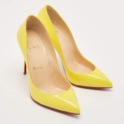 Pre Owned Christian Louboutin Yellow Patent Leather Pigalle Follies Pumps Size 36