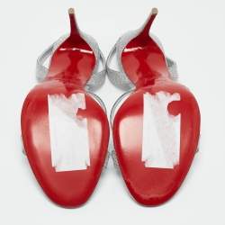 Pre Owned Christian Louboutin Sliver Glitter Emilie 100 Slingback Sandals Size 38