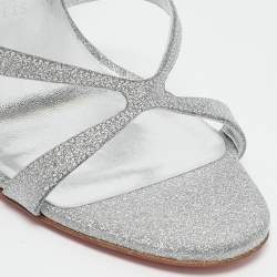 Pre Owned Christian Louboutin Sliver Glitter Emilie 100 Slingback Sandals Size 38