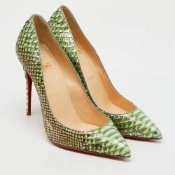 Christian Louboutin Green/Cream Python Leather So Kate Pumps Size 39