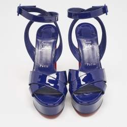 Christian Louboutin Blue Patent Leather Supramariza Platform Sandals Size 40