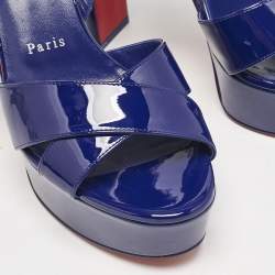 Christian Louboutin Blue Patent Leather Supramariza Platform Sandals Size 40