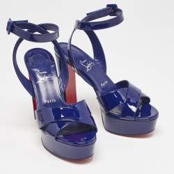 Christian Louboutin Blue Patent Leather Supramariza Platform Sandals Size 40