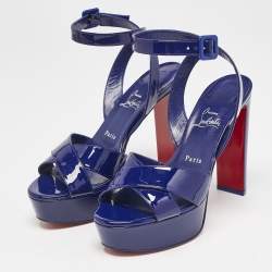 Christian Louboutin Blue Patent Leather Supramariza Platform Sandals Size 40