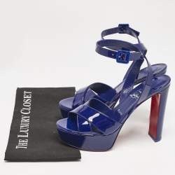 Christian Louboutin Blue Patent Leather Supramariza Platform Sandals Size 40
