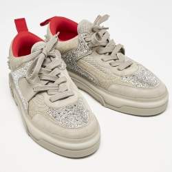 Christian Louboutin Grey Suede Astroloubi Strass Low Top Sneakers Size 41.5
