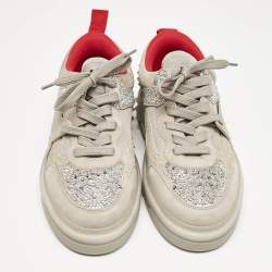 Christian Louboutin Grey Suede Astroloubi Strass Low Top Sneakers Size 41.5