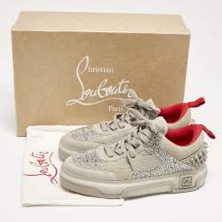 Christian Louboutin Grey Suede Astroloubi Strass Low Top Sneakers Size 41.5