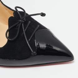 Christian Louboutin Black Patent Leather and Suede Queue Di Pie Pumps Size 36