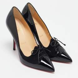 Christian Louboutin Black Patent Leather and Suede Queue Di Pie Pumps Size 36