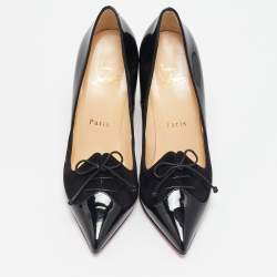 Christian Louboutin Black Patent Leather and Suede Queue Di Pie Pumps Size 36
