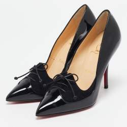 Christian Louboutin Black Patent Leather and Suede Queue Di Pie Pumps Size 36