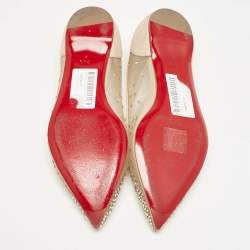 Christian Louboutin Beige Embellished Mesh Follies Strass Pointed Toe Ballet Flats Size 34.5