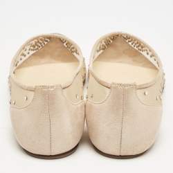 Christian Louboutin Beige Embellished Mesh Follies Strass Pointed Toe Ballet Flats Size 34.5